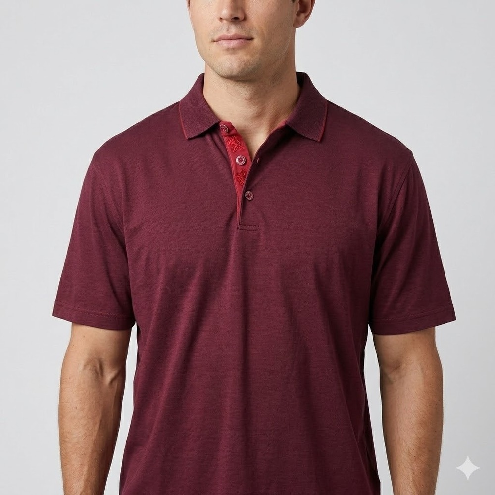 Bugatchi Short Sleeve Polo Shirt Cotton Embroidery Details‎ Size Large L Maroon